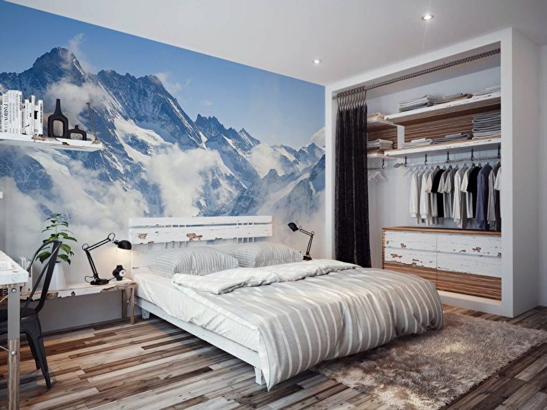 Wall mural with the image of mountains in the bedroom
