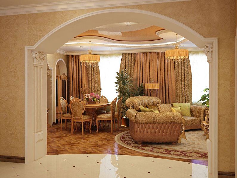 Drywall arch in the living room - classic style, design
