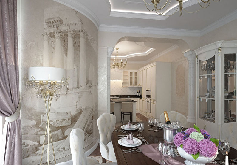 Drywall arch in the kitchen in classic style - design