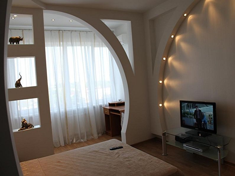 Drywall decorative arch in the bedroom - design