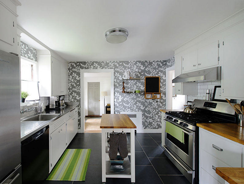 Gray wallpaper for the kitchen
