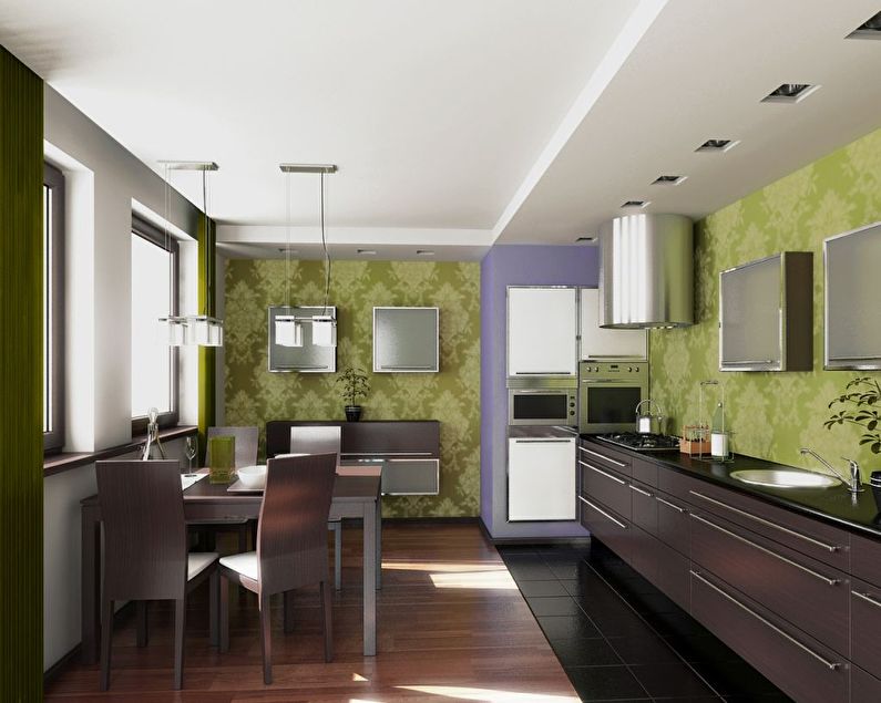 Green wallpaper for the kitchen