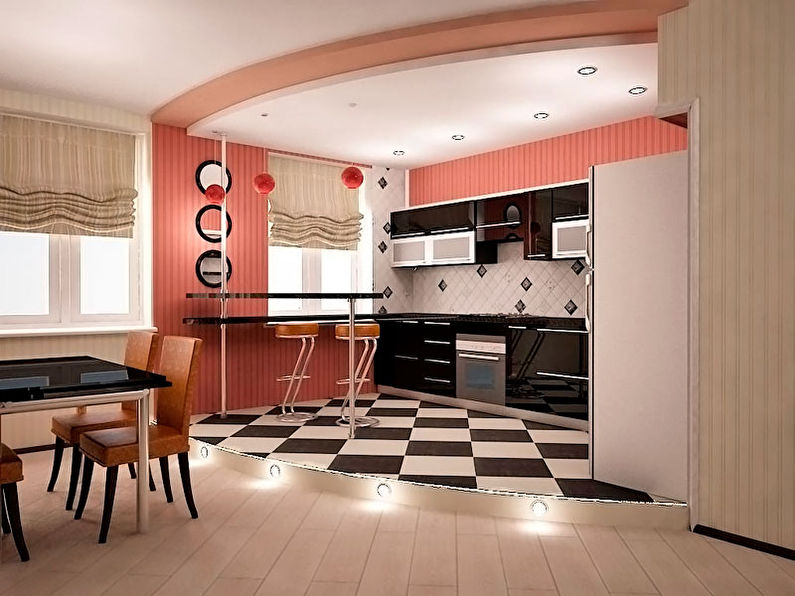 Wallpaper for the kitchen combined with the living room