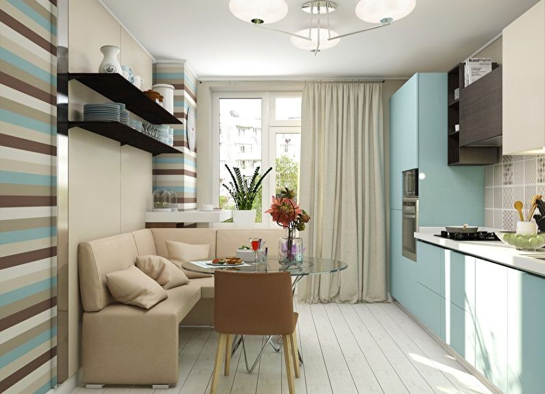 Striped wallpaper for the kitchen in a modern style - design photo