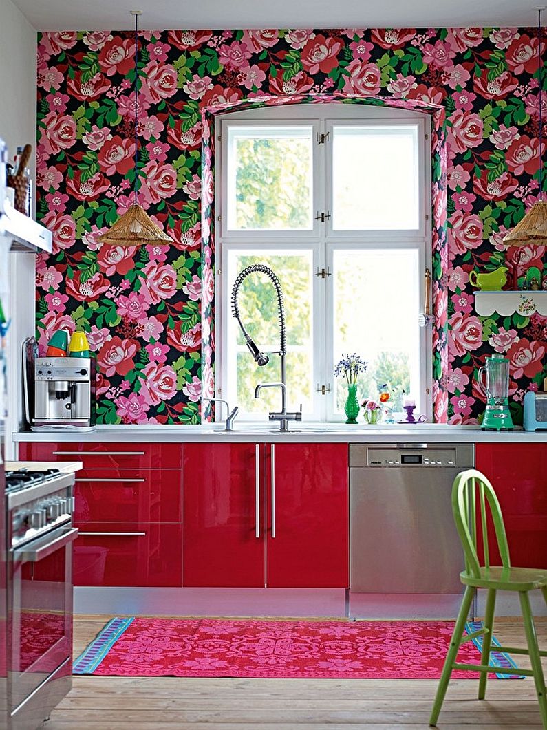 Wallpaper for red kitchen - photo design