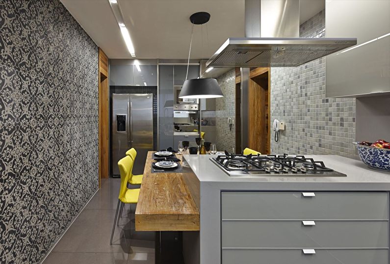 Black and white wallpaper for the kitchen in a modern style - photo design
