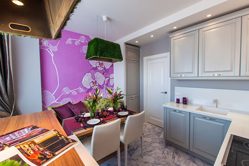 Pink wallpaper for the kitchen in a modern style - photo design