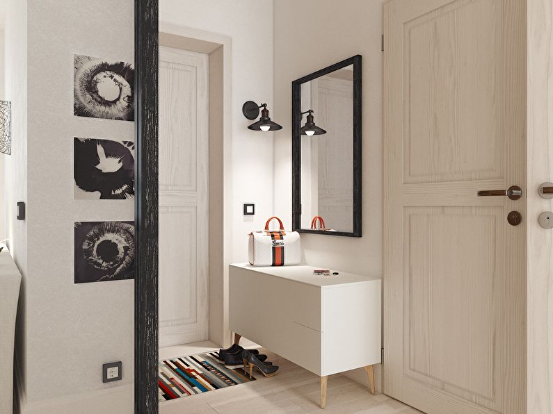 Interior of a small apartment of 30 m2 in a Scandinavian style