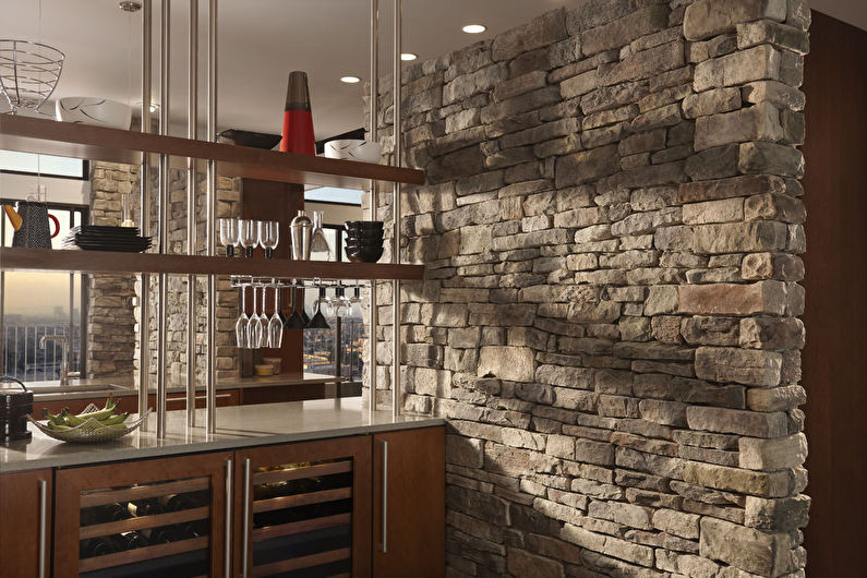 Decorative stone in the interior of the apartment - photo