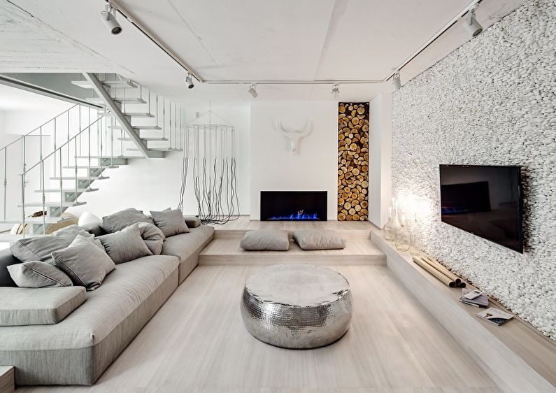 Decorative stone in the living room interior - photo
