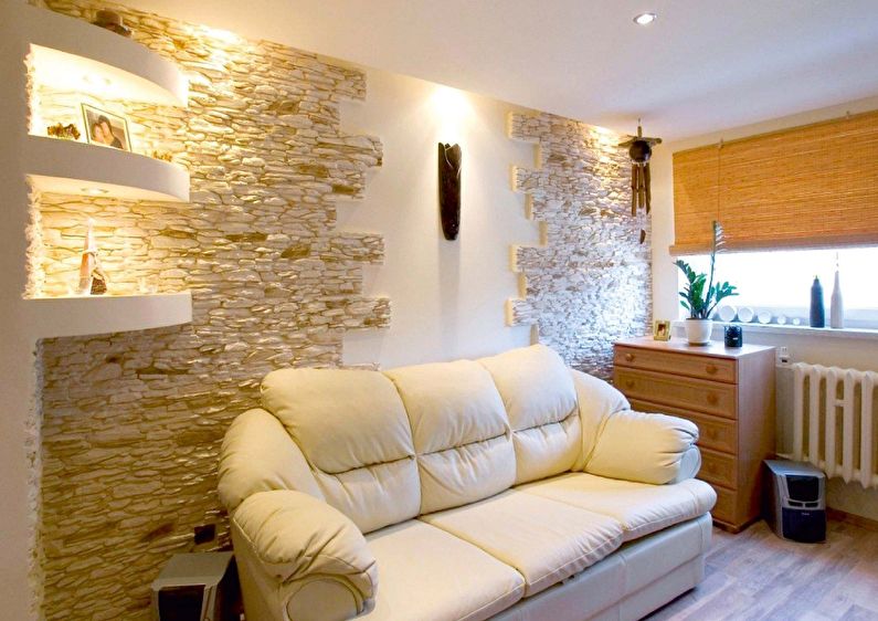 Decorative stone in the living room interior - photo