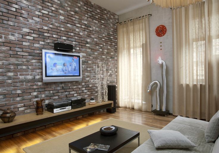 Decorative stone in the living room interior - photo