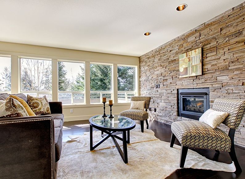 Decorative stone in the living room interior - photo