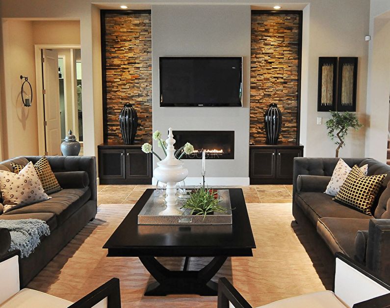 Decorative stone in the living room interior - photo
