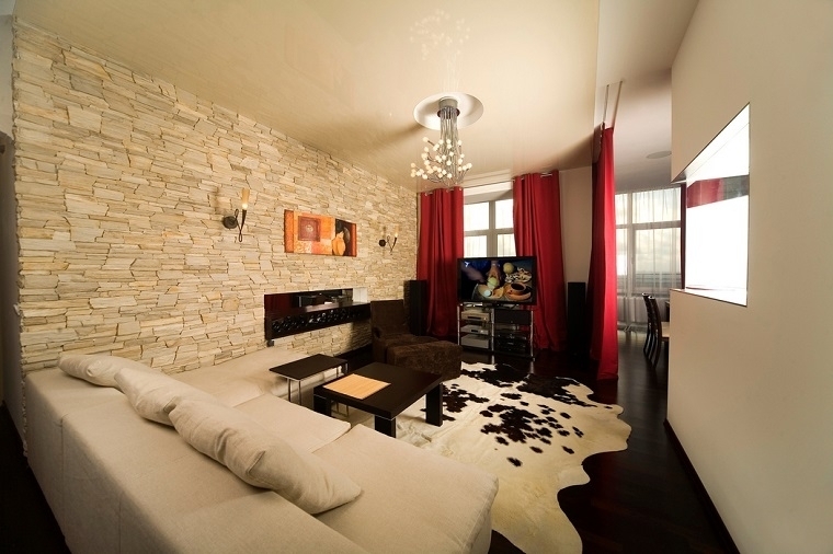 Decorative stone in the living room interior - photo