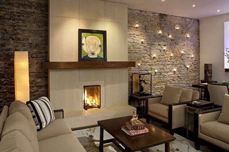 Decorative stone in the living room interior - photo