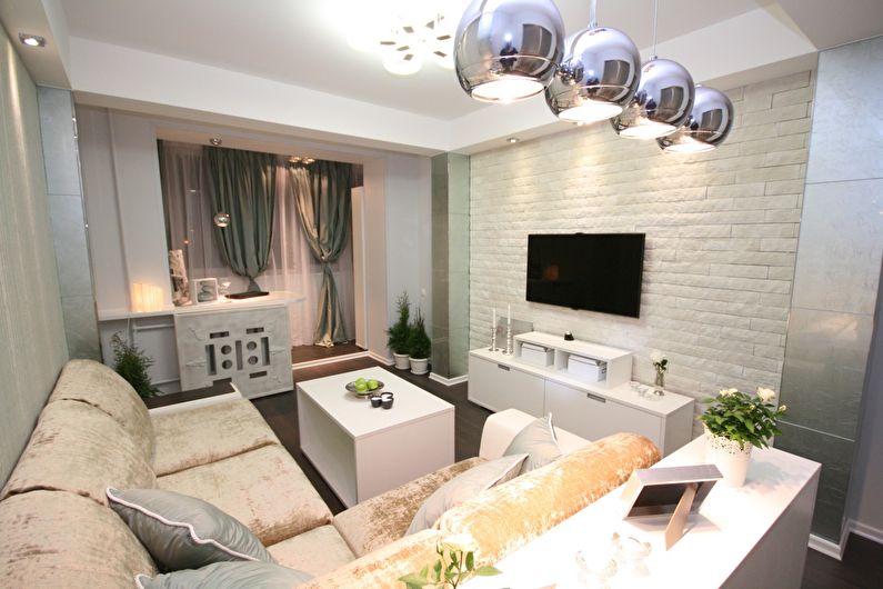 Decorative stone in the living room interior - photo