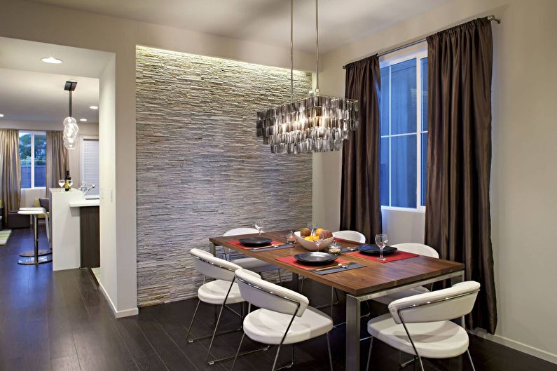 Decorative stone in the interior of the kitchen - photo