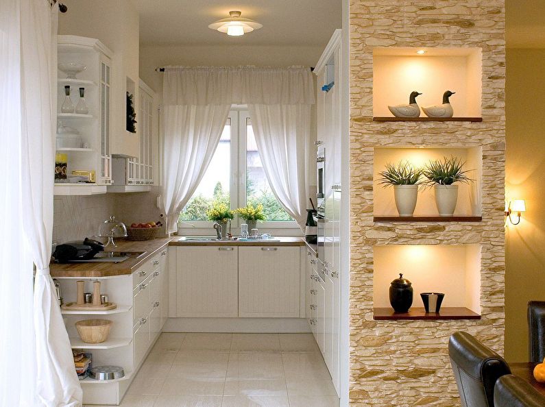 Decorative stone in the interior of the kitchen - photo