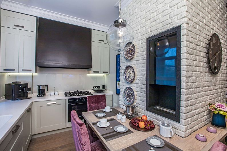 Decorative stone in the interior of the kitchen - photo