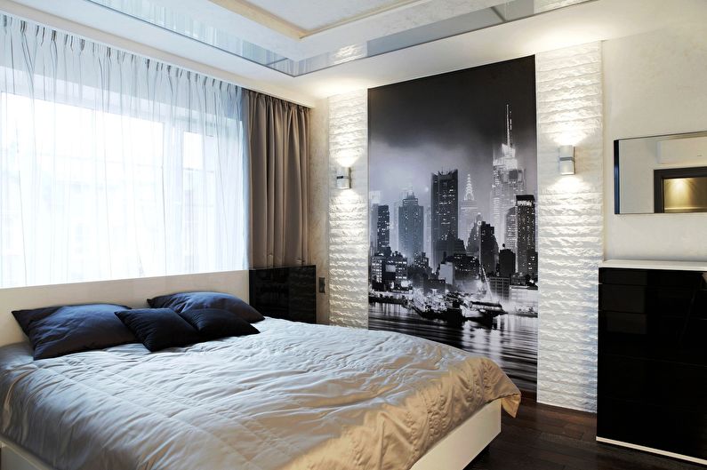 Decorative stone in the bedroom interior - photo