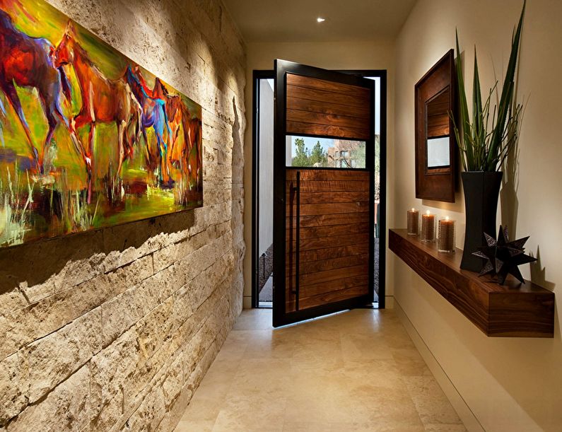Decorative stone in the interior of the hallway and corridor - photo
