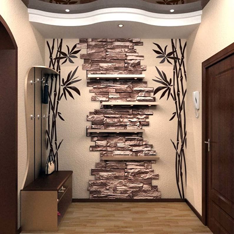 Decorative stone in the interior of the hallway and corridor - photo