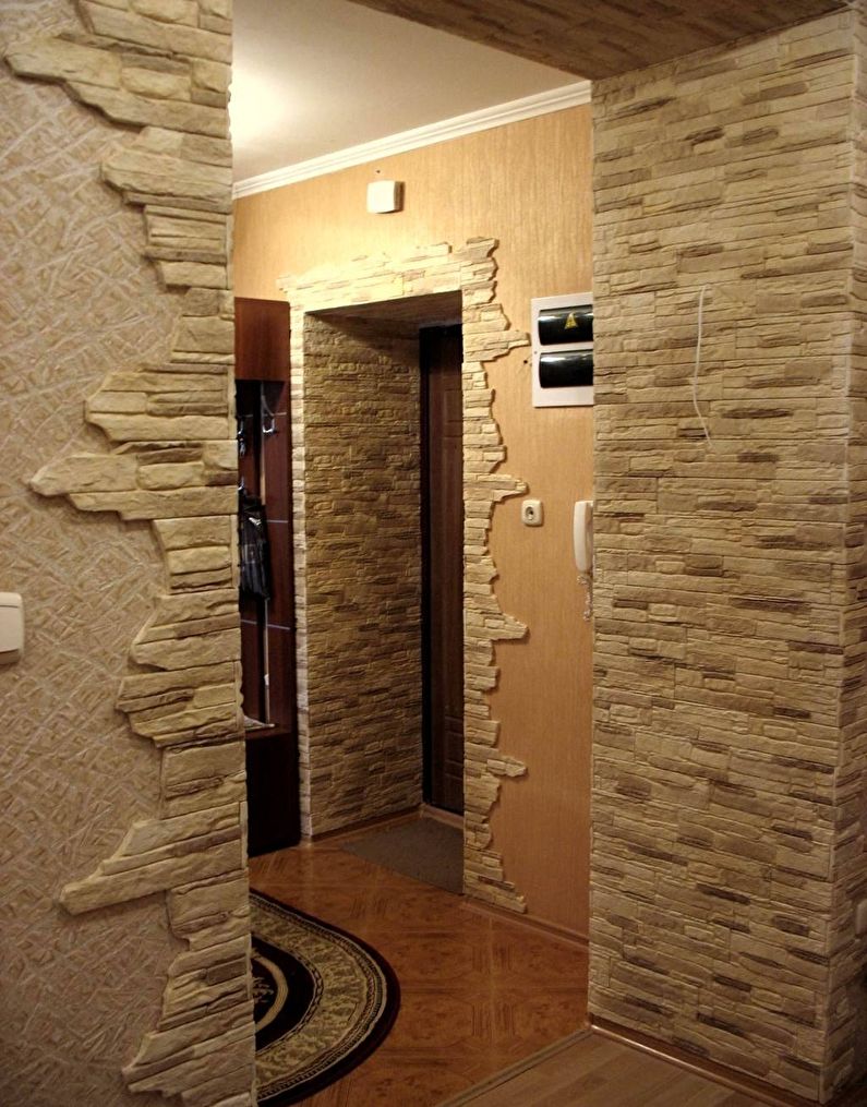 Decorative stone in the interior of the hallway and corridor - photo