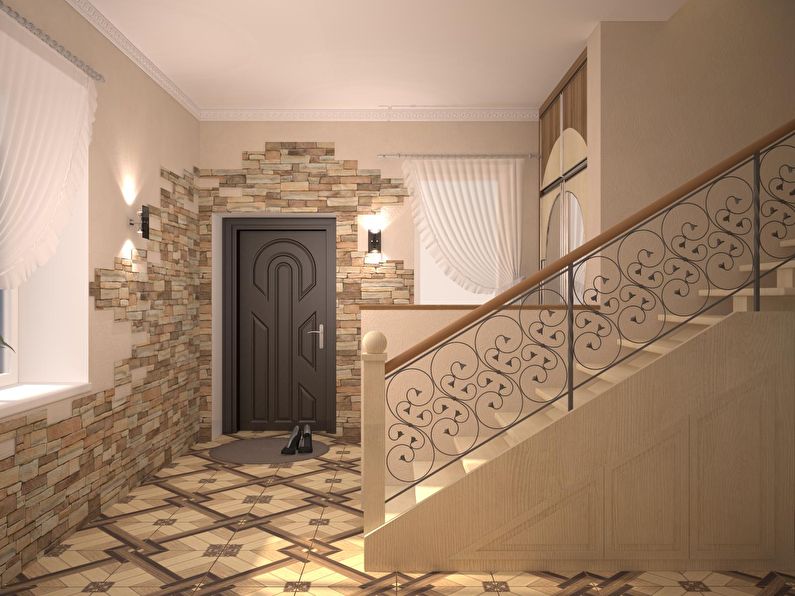 Decorative stone in the interior of the hallway and corridor - photo