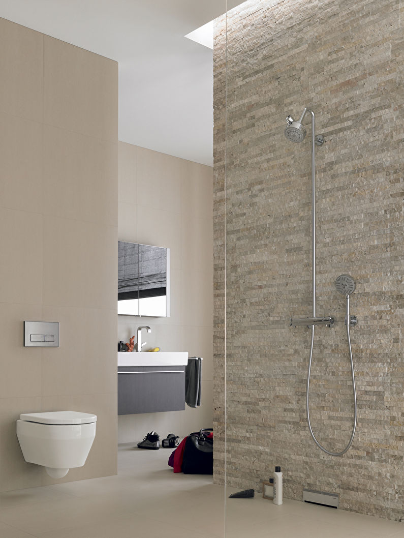 Decorative stone in the interior of the bathroom - photo