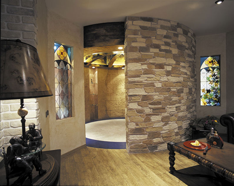 Decorative stone in the interior of the bathroom - photo