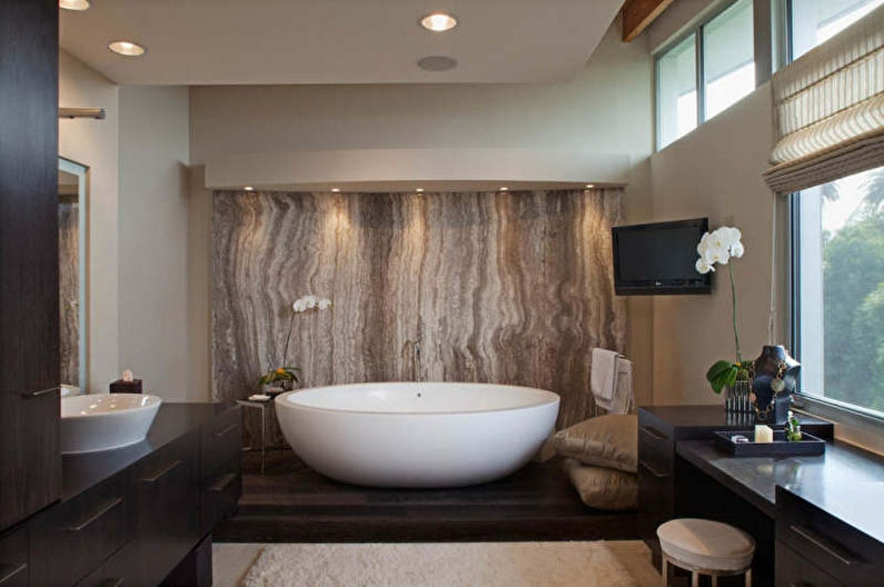 Decorative stone in the interior of the bathroom - photo