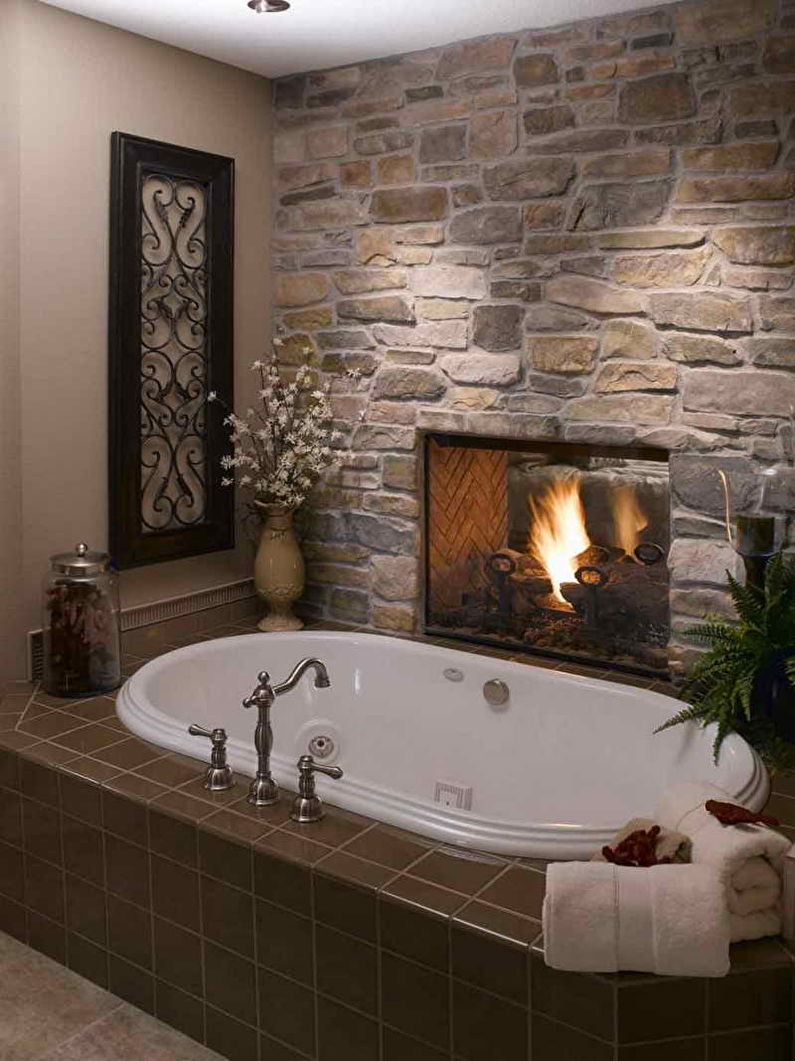 Decorative stone in the interior of the bathroom - photo