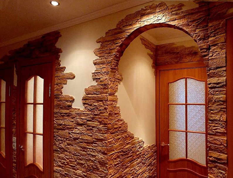 Decorating the hallway and corridor with decorative stone - photo