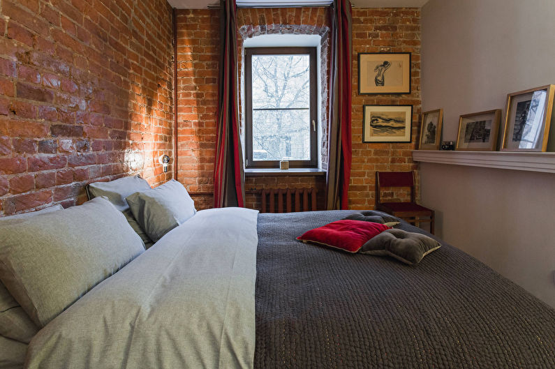 Design of a small bedroom in the loft style - photo