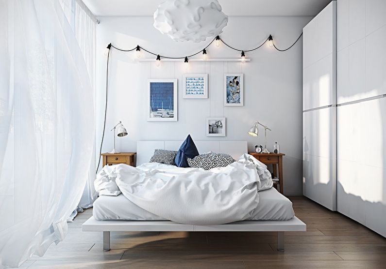 Design of a small bedroom in white - photo