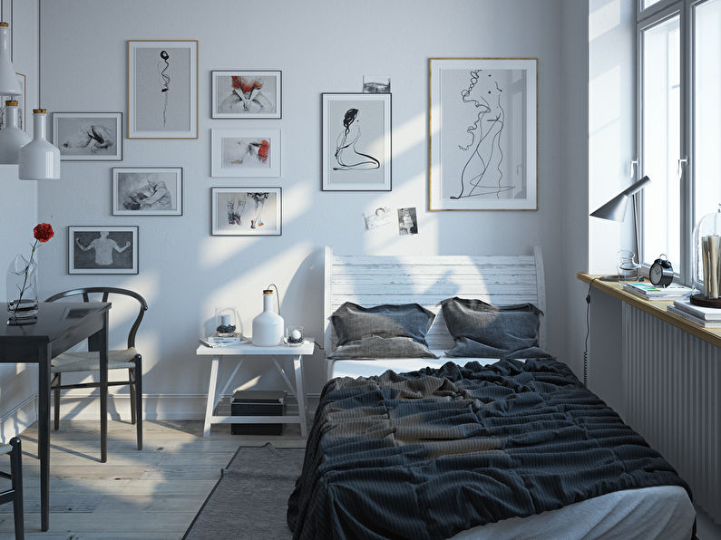 Design of a small bedroom in white - photo