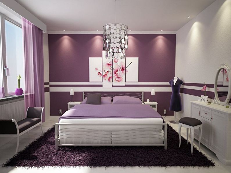 Design of a small bedroom in purple tones - photo