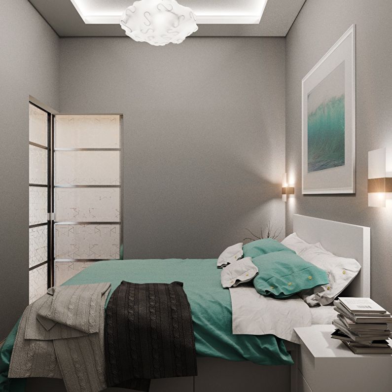 Design of a small bedroom in gray tones - photo