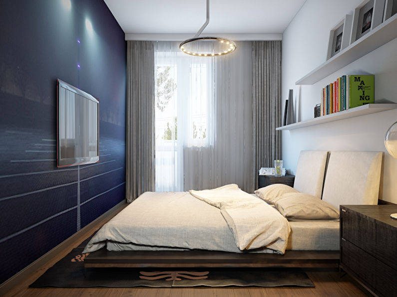 Furniture arrangement in a small narrow (rectangular) bedroom - photo