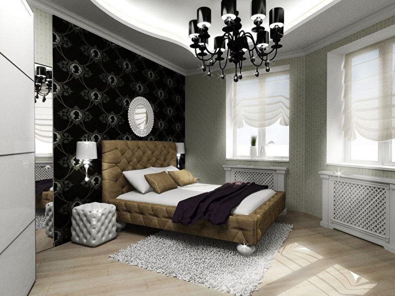 Furniture arrangement in a small bedroom of non-standard layout - photo