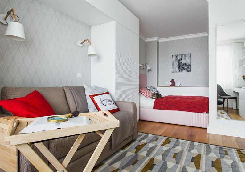 Combining a small bedroom with a living room - photo design