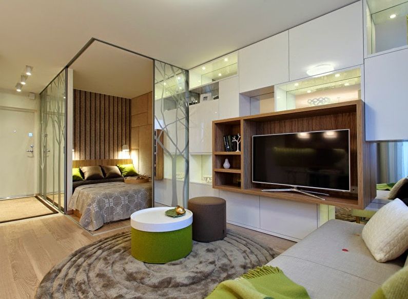 Combining a small bedroom with a living room - photo design