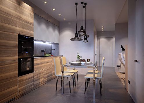 The interior design of the apartment is 50 sq.m. in the Riverside residential complex