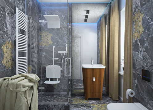 Bathroom 6 m2 in the style of minimalism, Zhukovo