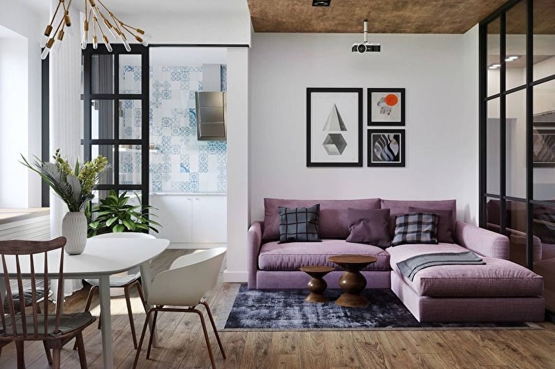 Lilac color in the interior of the living room - Design photo