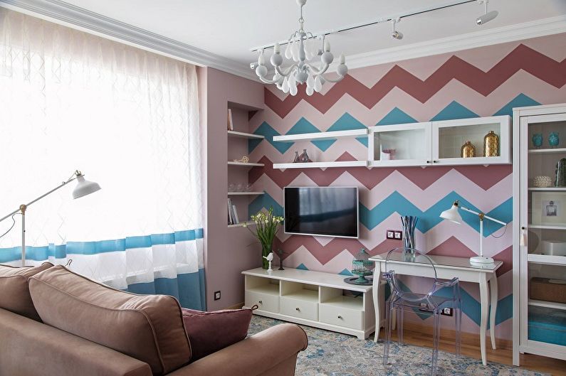 Lilac color in the interior of the living room - Design photo