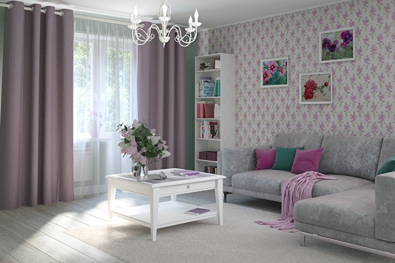 Lilac color in the interior of the living room - Design photo