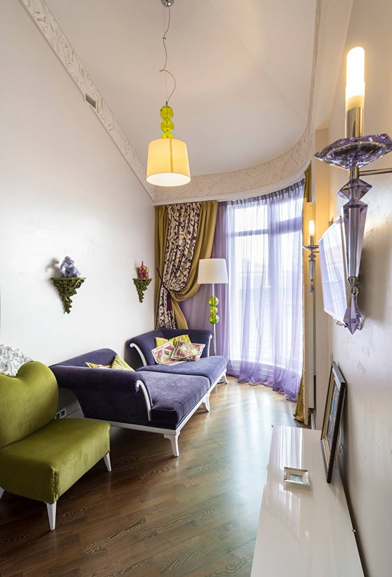 Lilac color in the interior of the living room - Design photo