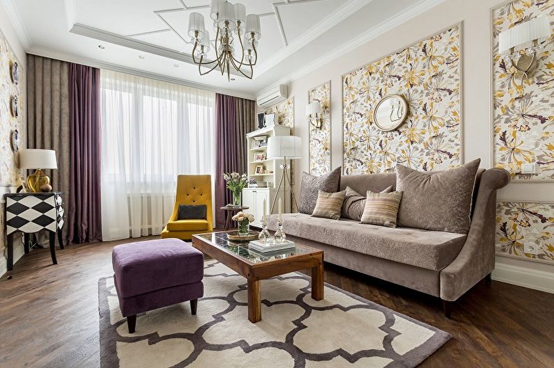 Lilac color in the interior of the living room - Design photo